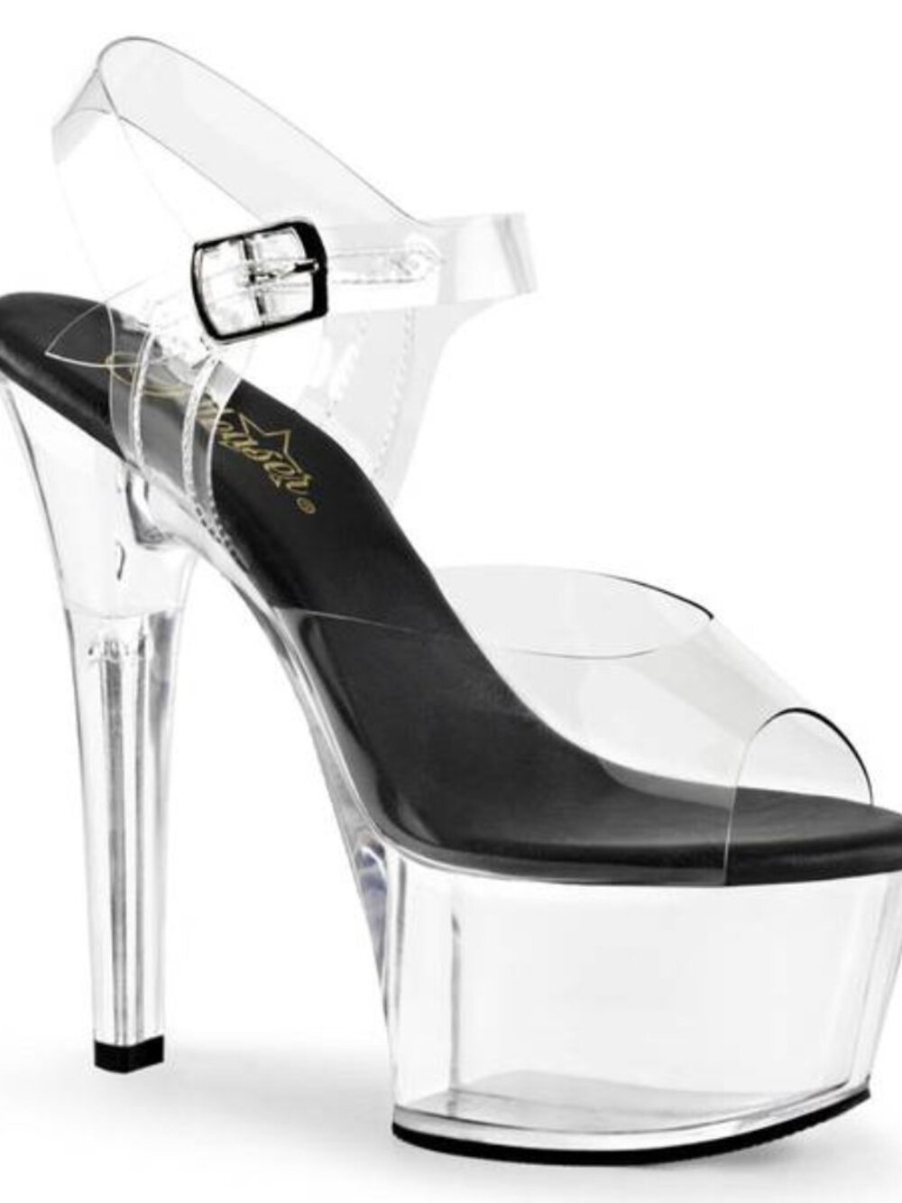 NEW PLEASER Aspire-608 Ankle Strap Sandal Women's US 10, Black & Clear